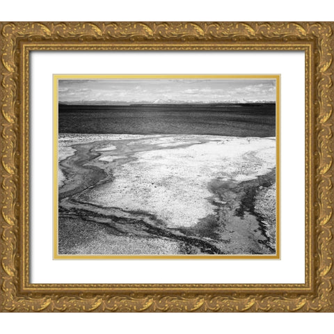 Yellowstone Lake - Hot Springs Overflow, Yellowstone National Park, Wyoming, ca. 1941-1942 Gold Ornate Wood Framed Art Print with Double Matting by Adams, Ansel