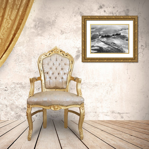Aerial view of Jupiter Terrace, Yellowstone National Park, Wyoming ca. 1941-1942 Gold Ornate Wood Framed Art Print with Double Matting by Adams, Ansel