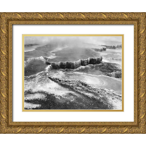 Aerial view of Jupiter Terrace, Yellowstone National Park, Wyoming ca. 1941-1942 Gold Ornate Wood Framed Art Print with Double Matting by Adams, Ansel