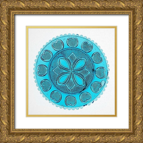 Blue Pressed Glass Plate Gold Ornate Wood Framed Art Print with Double Matting by Unknown 19th Century American Glassmaker