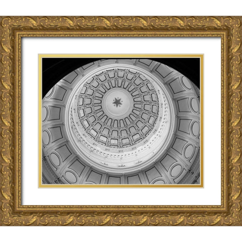 The Texas Capitol Dome, Austin Texas - Black and White Gold Ornate Wood Framed Art Print with Double Matting by Highmith, Carol