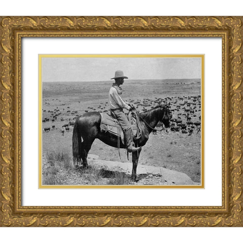 A Texas cowboy, 1907 Gold Ornate Wood Framed Art Print with Double Matting by Smith, Erwin E.