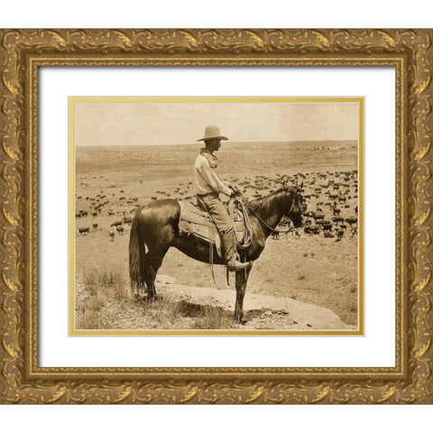 A Texas cowboy, 1907 - Sepia Gold Ornate Wood Framed Art Print with Double Matting by Smith, Erwin E.