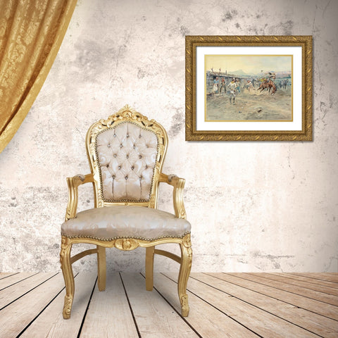 The Tenderfoot, 1900 Gold Ornate Wood Framed Art Print with Double Matting by Russell, Charles Marion