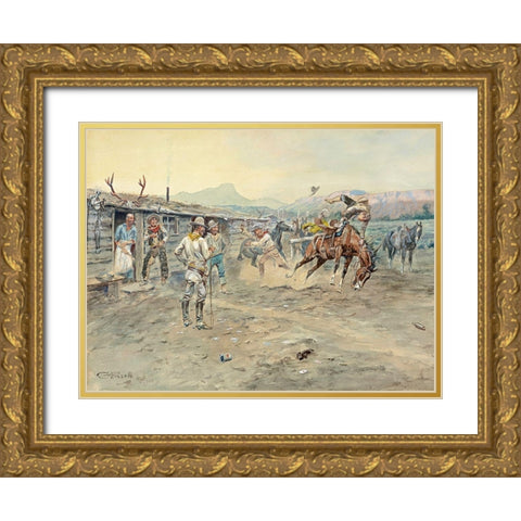 The Tenderfoot, 1900 Gold Ornate Wood Framed Art Print with Double Matting by Russell, Charles Marion