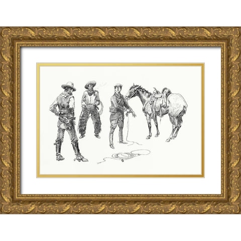 The Initiation of the Tenderfoot, 1899 Gold Ornate Wood Framed Art Print with Double Matting by Russell, Charles Marion
