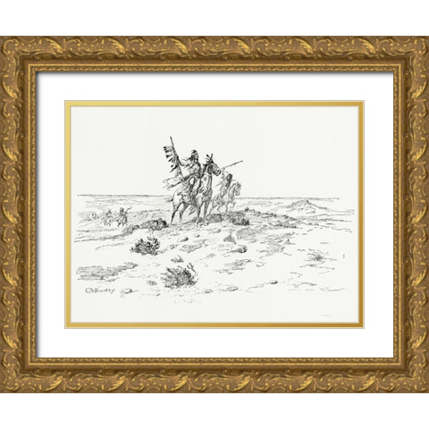 The Indian of the Plains as he was, 1899 Gold Ornate Wood Framed Art Print with Double Matting by Russell, Charles Marion