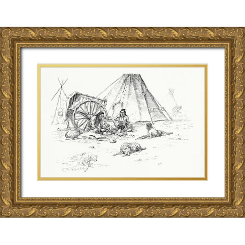 The Last of the Buffalo, 1899 Gold Ornate Wood Framed Art Print with Double Matting by Russell, Charles Marion