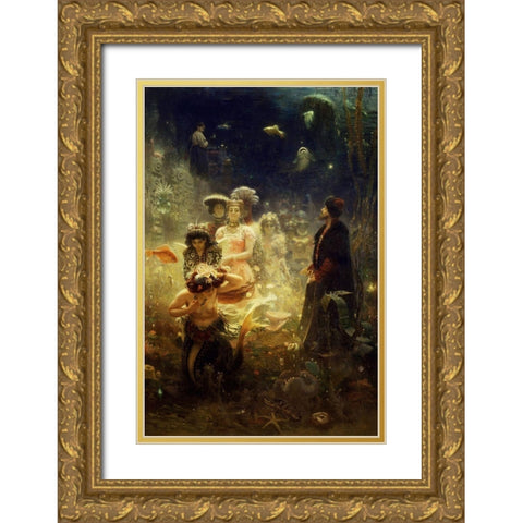 Sadko - Undersea Gold Ornate Wood Framed Art Print with Double Matting by Repin, Ilya