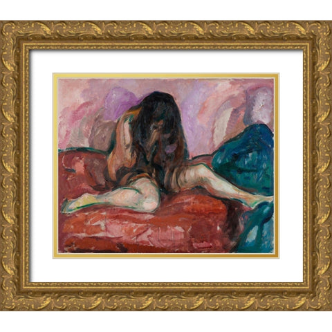Weeping Nude. 1913-1914 Gold Ornate Wood Framed Art Print with Double Matting by Munch, Edvard