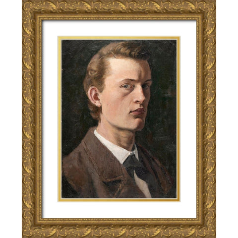 Self-Portrait , 1882 Gold Ornate Wood Framed Art Print with Double Matting by Munch, Edvard