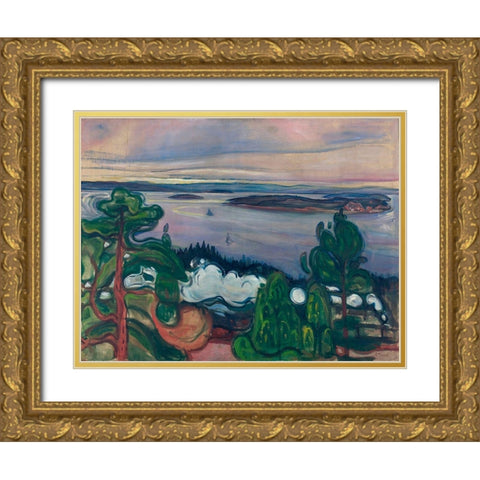 Train Smoke, 1900 Gold Ornate Wood Framed Art Print with Double Matting by Munch, Edvard