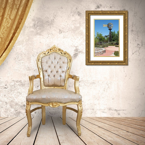 Windmill in the Will Looney Legacy Park at the Museum of South Texas History in Edinburg, TX Gold Ornate Wood Framed Art Print with Double Matting by Highmith, Carol