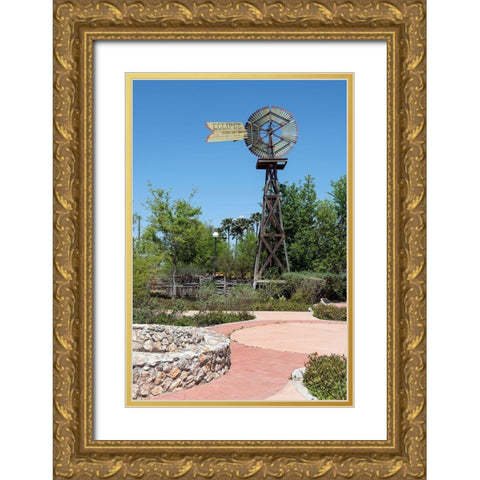 Windmill in the Will Looney Legacy Park at the Museum of South Texas History in Edinburg, TX Gold Ornate Wood Framed Art Print with Double Matting by Highmith, Carol
