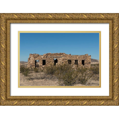 Remnants of an old stone house in the small settlement of Terlingua, in Brewster County, TX Gold Ornate Wood Framed Art Print with Double Matting by Highmith, Carol