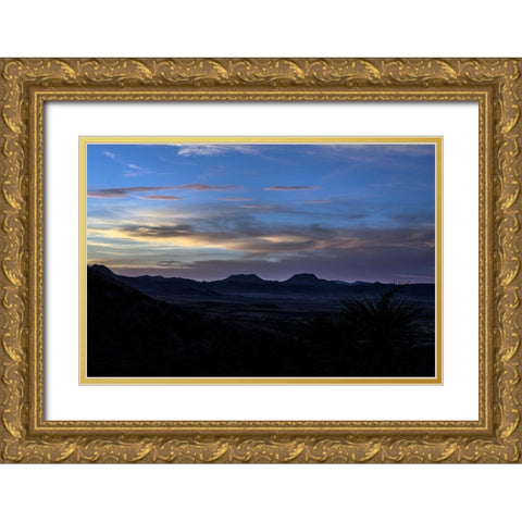 Sunset over the low mountains in the rugged terrain north of Big Bend National Park in the Trans-Pe Gold Ornate Wood Framed Art Print with Double Matting by Highmith, Carol