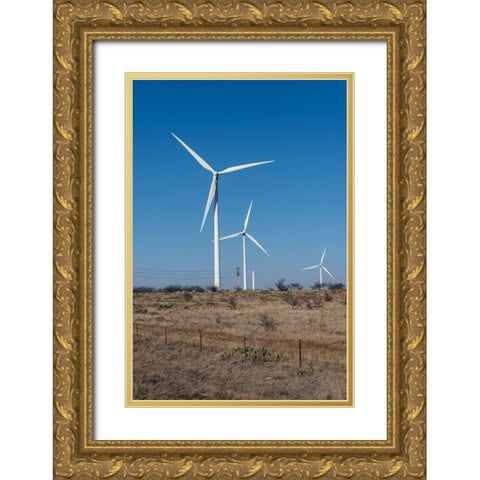 Wind turbines in Shackelford County, TX, northeast of Abilene Gold Ornate Wood Framed Art Print with Double Matting by Highmith, Carol