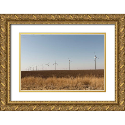 A wind-turbine farm near the city of Snyder in Scurry County, TX Gold Ornate Wood Framed Art Print with Double Matting by Highmith, Carol