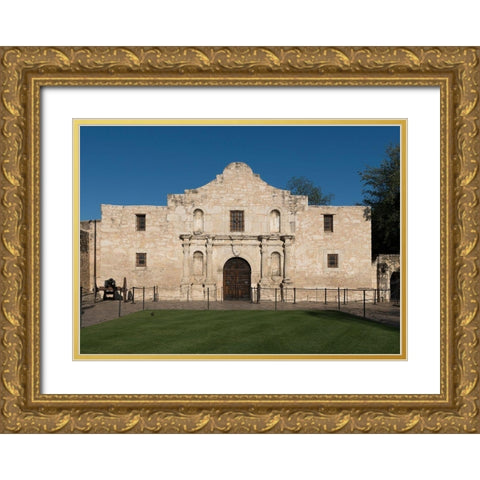 Doorway to the Alamo, an 18th-century mission church in San Antonio, TX Gold Ornate Wood Framed Art Print with Double Matting by Highmith, Carol