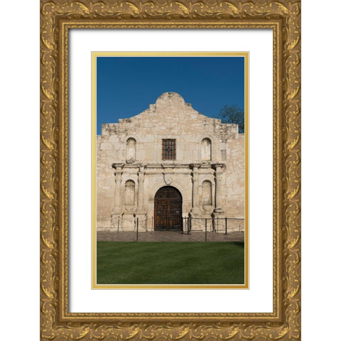 Doorway to the Alamo, an 18th-century mission church in San Antonio, TX Gold Ornate Wood Framed Art Print with Double Matting by Highmith, Carol