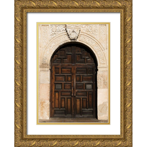 Doorway to the Alamo, an 18th-century mission church in San Antonio, TX Gold Ornate Wood Framed Art Print with Double Matting by Highmith, Carol