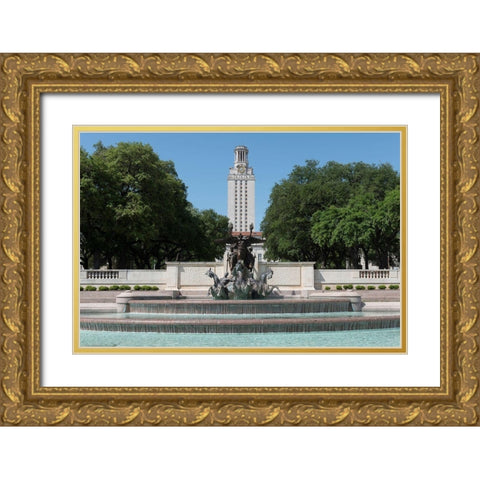 Littlefield Fountain at the University of Texas at Austin, with the historic University of Texas Tow Gold Ornate Wood Framed Art Print with Double Matting by Highmith, Carol
