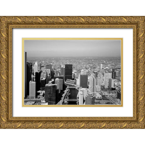 Aerial view of skyline Chicago Illinois Gold Ornate Wood Framed Art Print with Double Matting by Highsmith, Carol