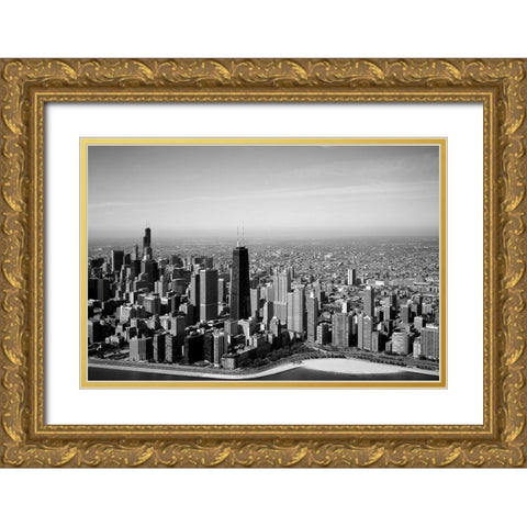 Aerial view of lakeshore Chicago Illinois Gold Ornate Wood Framed Art Print with Double Matting by Highsmith, Carol