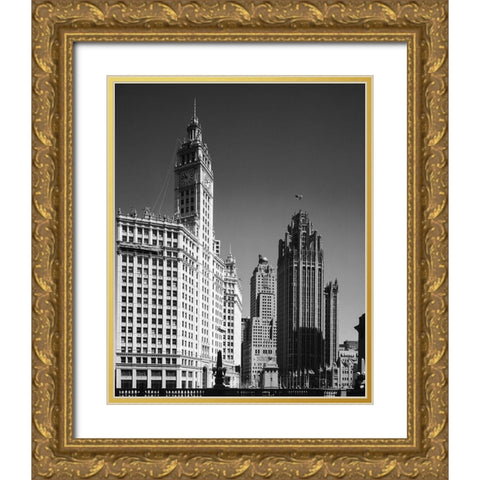 Landmark skyscrapers Chicago Illinois Gold Ornate Wood Framed Art Print with Double Matting by Highsmith, Carol