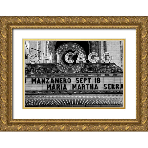 Marquee of the historic Chicago Theater Chicago Illinois Gold Ornate Wood Framed Art Print with Double Matting by Highsmith, Carol