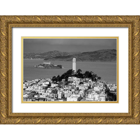 Coit Tower and Alcatraz San Francisco California Gold Ornate Wood Framed Art Print with Double Matting by Highsmith, Carol