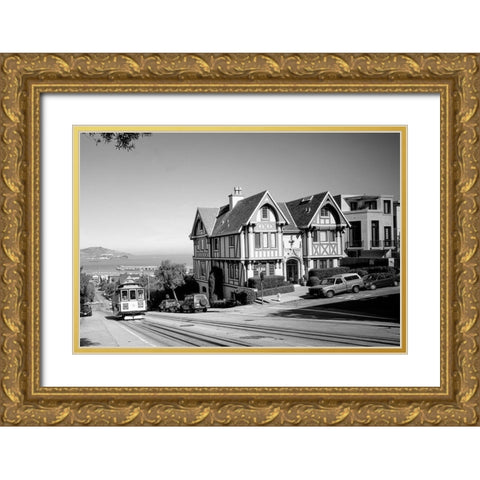 Cable car ascends hill San Francisco California Gold Ornate Wood Framed Art Print with Double Matting by Highsmith, Carol