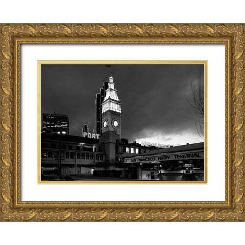 Ferry Building at night San Francisco California Gold Ornate Wood Framed Art Print with Double Matting by Highsmith, Carol