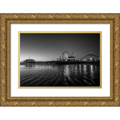 Santa Monica Pier at Sunset California Black and White Gold Ornate Wood Framed Art Print with Double Matting by Highsmith, Carol