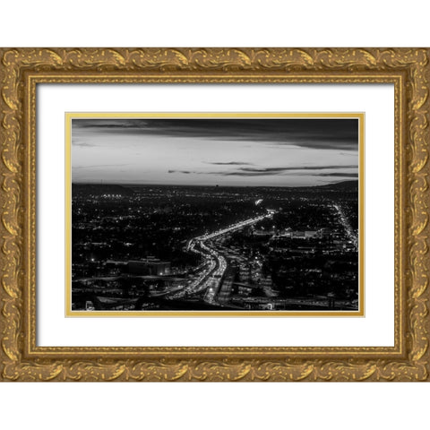 Looking north over the U.S. 101 (Hollywood) Freeway Los Angeles California Gold Ornate Wood Framed Art Print with Double Matting by Highsmith, Carol