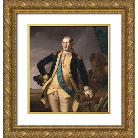 George Washington at the Battle of Princeton Gold Ornate Wood Framed Art Print with Double Matting by Peale, Charles Willson