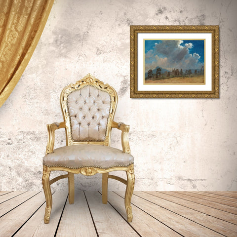 Fir Trees and Storm Clouds Gold Ornate Wood Framed Art Print with Double Matting by Bierstadt, Albert