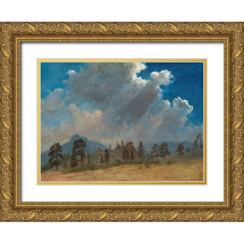 Fir Trees and Storm Clouds Gold Ornate Wood Framed Art Print with Double Matting by Bierstadt, Albert