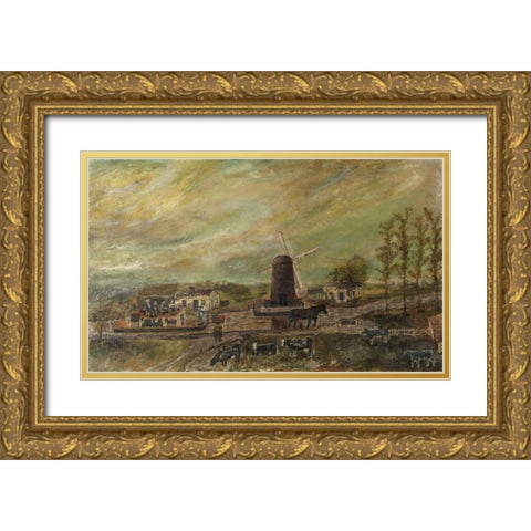 The Windmill Gold Ornate Wood Framed Art Print with Double Matting by Case, Frank E
