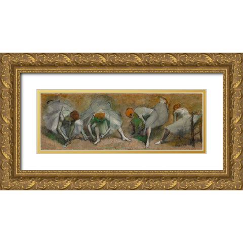 Frieze of Dancers Gold Ornate Wood Framed Art Print with Double Matting by Degas, Edgar