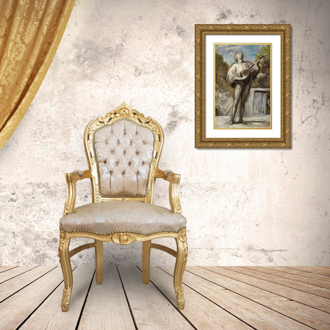 The Troubadour Gold Ornate Wood Framed Art Print with Double Matting by Daumier, Honore