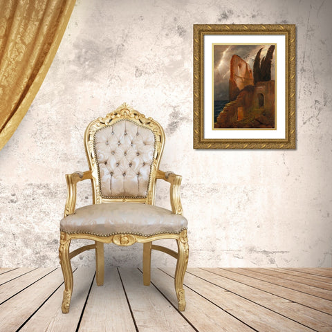 Ruin by the Sea Gold Ornate Wood Framed Art Print with Double Matting by Bocklin, Arnold
