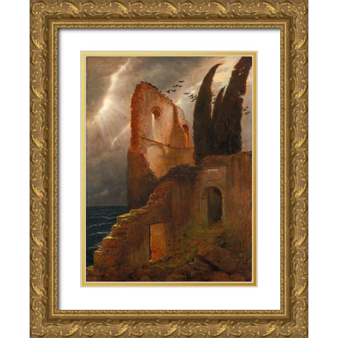 Ruin by the Sea Gold Ornate Wood Framed Art Print with Double Matting by Bocklin, Arnold