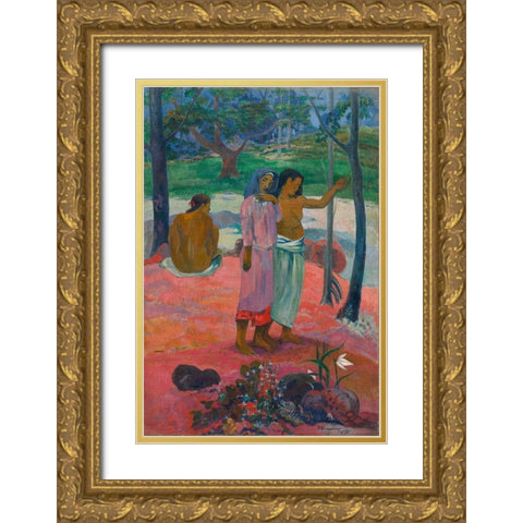 The Call Gold Ornate Wood Framed Art Print with Double Matting by Gauguin, Paul
