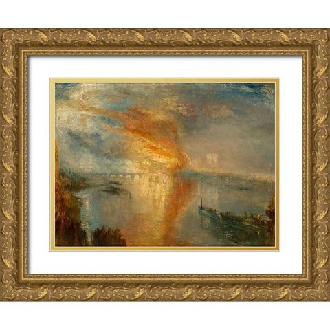 The Burning of the Houses of Lords and Commons 16 October 1834 Gold Ornate Wood Framed Art Print with Double Matting by Turner, Joseph Mallord William