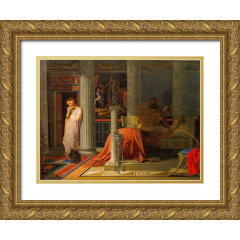 Antiochus and Stratonice Gold Ornate Wood Framed Art Print with Double Matting by Ingres, Jean Auguste Dominique