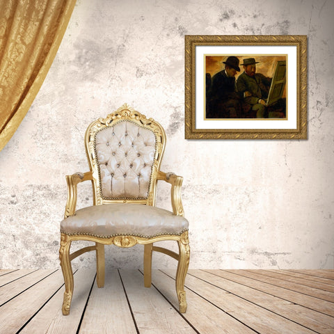 Paul Lafond and Alphonse Cherfils Examining a Painting Gold Ornate Wood Framed Art Print with Double Matting by Degas, Edgar