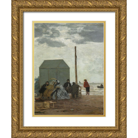 The Beach at Deauville Gold Ornate Wood Framed Art Print with Double Matting by Boudin, Eugene