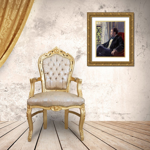 Portrait of a Man Gold Ornate Wood Framed Art Print with Double Matting by Caillebotte, Gustave