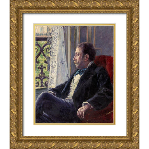Portrait of a Man Gold Ornate Wood Framed Art Print with Double Matting by Caillebotte, Gustave
